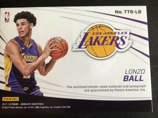 2017 - 18 Panini Absolute Lonzo Ball Tools Of Trade 6x Patch Ball Auto RC /25 2