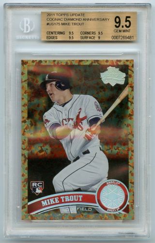 2011 Topps Update Mike Trout Us175 Rookie Cognac Diamond Anniversary Bgs 9.  5