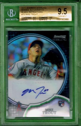 2011 Bowman Sterling 19 Mike Trout Black Refractor Auto 03/25 Bgs 9.  5 Gem