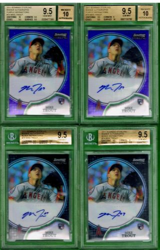 2011 Bowman Sterling 19 MIKE TROUT BLACK REFRACTOR AUTO 03/25 BGS 9.  5 GEM 3