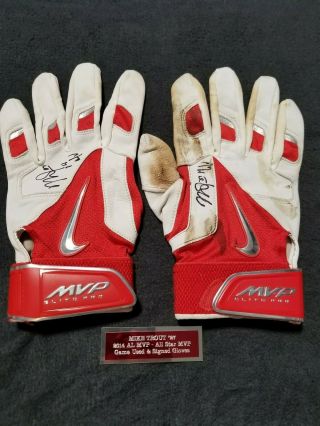 Mike Trout 2x Signed 2014 Mvp All Star Game Nike Batting Gloves Angel 