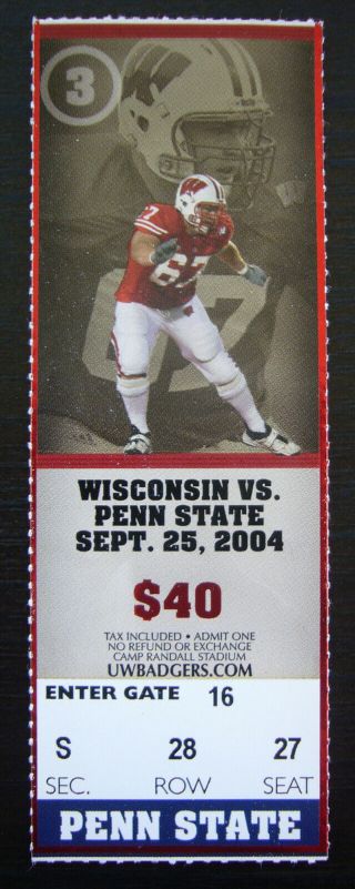 2004 Wisconsin Vs Penn State Football Ticket Stub