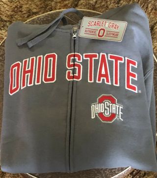 Ohio State Buckeyes Size Xxl Heather Grey Full Zip Hoodie Sweatshirt