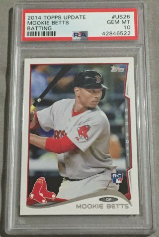 2014 Topps Update Mookie Betts Batting Rookie Card Us - 26 Red Sox Psa 10