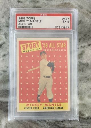 1958 Topps Mickey Mantle All Star 487 Psa 5 Ex Ny Yankees Hofer S/h