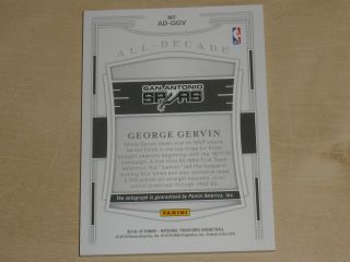 2018 - 19 Panini National Treasures All - Decade Autograph Auto George Gervin 28/49 2
