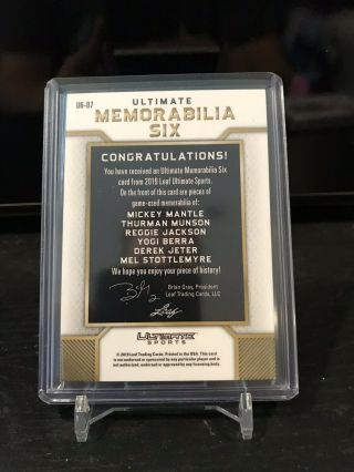 2019 Leaf Ultimate Memorabilia Six Card 9/12 Mantle Jeter And More Game 2