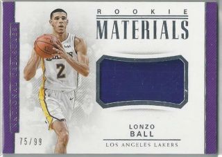 2017 - 18 Panini National Treasures Rookie Materials Lonzo Ball Rc Patch 75/99