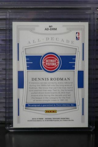 2018 - 19 National Treasures Dennis Rodman All - Decade Auto Autograph 72/99 LG 2