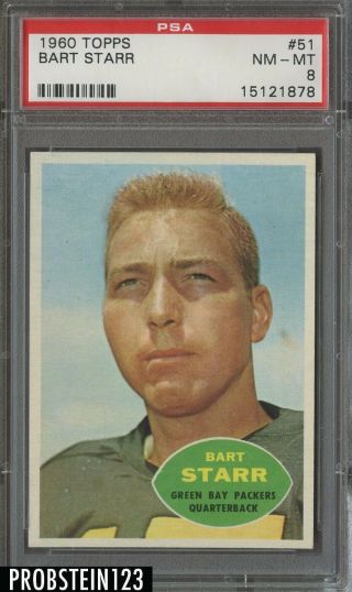 1960 Topps Football 51 Bart Starr Green Bay Packers Hof Psa 8 Nm - Mt Centered
