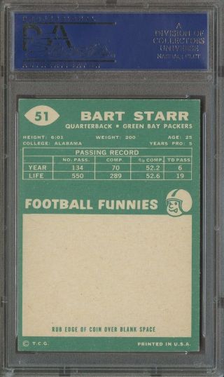 1960 Topps Football 51 Bart Starr Green Bay Packers HOF PSA 8 NM - MT CENTERED 2
