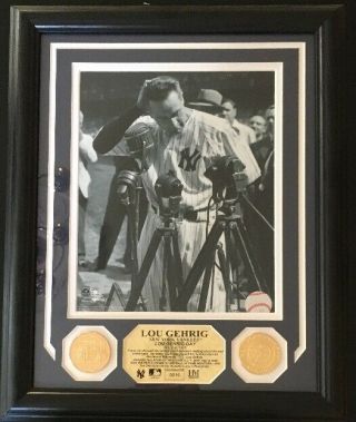 Framed Lou Gehrig Day Photograph 1939 Yankee Stadium Medallions 619/1939