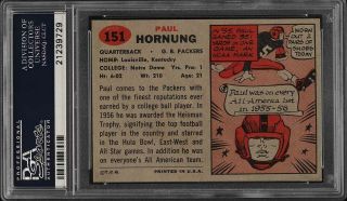 1957 Topps Football Paul Hornung ROOKIE RC 151 PSA 8.  5 NM - MT,  (PWCC) 2