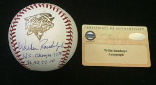 Willie Randolph Signed & Inscribed 2000 World Series Baseball W/steiner