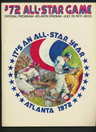 Vintage 1972 Mlb Baseball All - Star Game Program Atlanta,  Aaron,  Mays,  Clemente