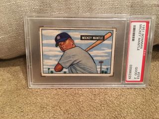 1951 Bowman Mickey Mantle York Yankees 253 Baseball Card Psa 2