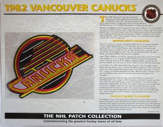 Willabee & Ward Nhl Throwback Hockey Patch Info Card 1982 Vancouver Canucks
