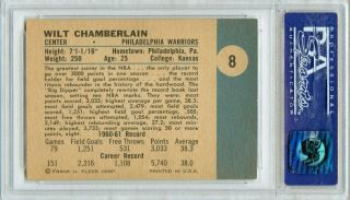 1961 Fleer Basketball Wilt Chamberlain ROOKIE RC 8 PSA 8 NM - MT A, 2
