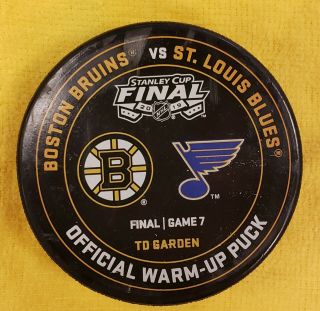 2019 Stanley Cup Final Game 7 Game Warmup Puck With Bruins.  Gm.  7 Ticket