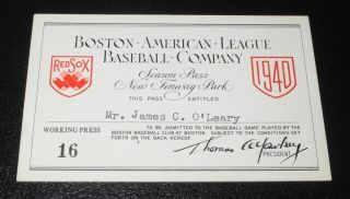 1940 Baseball Boston Red Sox Season Pass Ticket Stub Ted Williams Second Year