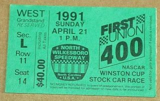 Nascar 1991 First Union 400 Ticket Stub Darrell Waltrip 80th Win