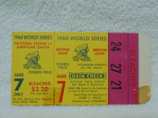 1960 World Series Ticket Stub Game 7 Pittsburgh Pirates Vs York Yankees
