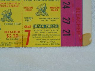 1960 World Series Ticket Stub Game 7 Pittsburgh Pirates vs York Yankees 2
