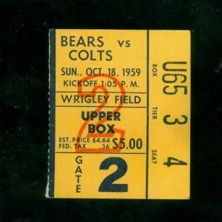 1959 (oct.  18) Chicago Bears Ticket Stub V.  Baltimore Colts (vg)