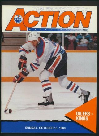 1989 - 90 Edmonton Oilers Program Oct 15/89 Gretzky Breaks Howe 