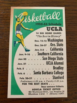 1952 - 53 Ucla Basketball Pocket Schedule 2