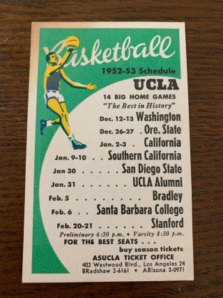 1952 - 53 Ucla Basketball Pocket Schedule 3