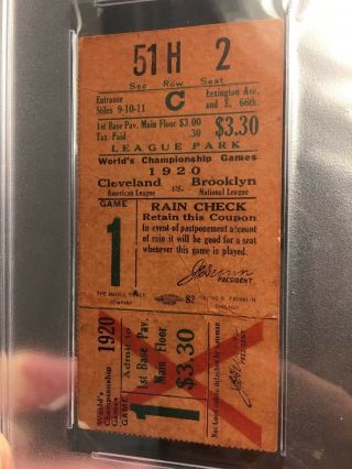 1920 World Series Ticket GM 4 Cleveland Indians Brooklyn Robins Tris Speaker PSA 3