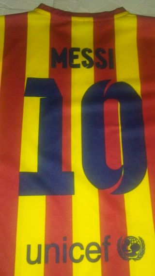 Lionel Messi Qatar Airways Barca Stripe Soccer Football Jersey Unicef Adult Xl