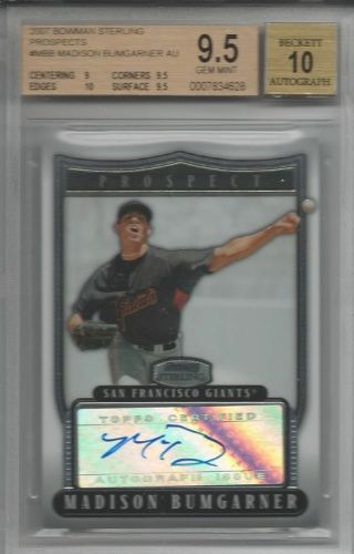 Madison Bumgarner Giants 2007 Bowman Sterling Rookie Card Rc Bgs 9.  5 Auto 10 Qty