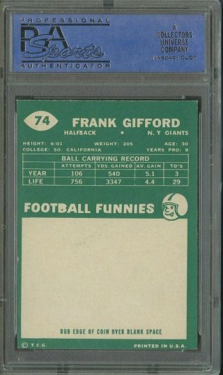 1960 Topps Football 74 Frank Gifford York Giants HOF PSA 8 SHARP CORNERS 2