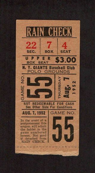 1952 York Giants Vs Brookyln Dodgers Ticket Stub Robinson Campanella Hr