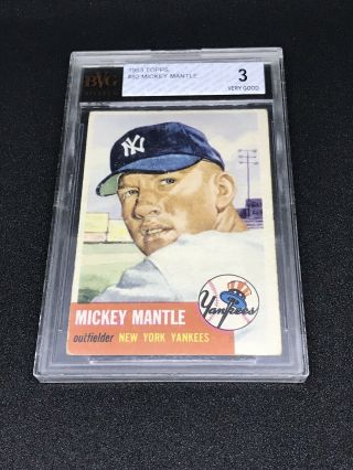 1953 Topps Baseball Card 82 Mickey Mantle Bvg 3 Graded York Yankees