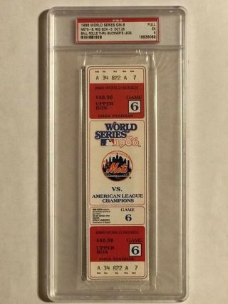 1986 World Series Game 6 Full Ticket Red Sox Mets Bill Buckner Game Psa Ex 5