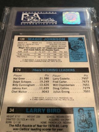 1980 Topps LARRY BIRD/JULIUS ERVING/MAGIC JOHNSON RC/Rookie Card PSA 9 8