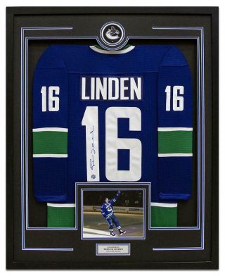 Trevor Linden Vancouver Canucks Signed Ccm® Mass 35x43 Framed Hockey Jersey