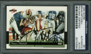 Redskins Brian Mitchell Authentic Signed Card 1996 Score 91 Psa/dna Slabbed