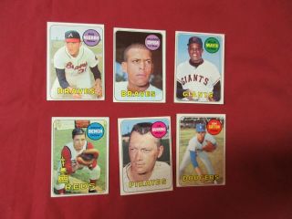 Six 1969 Topps Baseball Cards - Mays,  Bench And 4 Other Hall Of Fame Players -