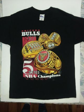 Chicago Bulls Vintage Shirt Large Single Stitch 5 Time Champions 1997 Pro Player