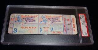 1957 World Series Game 3 Full Ticket Yankees Mickey Mantle Ws Home Run Hr 9 Psa