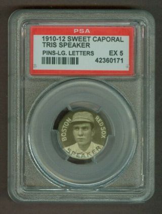 1910 - 12 Sweet Caporal Pin (p2) Tris Speaker (large Letters) Psa 5 Ex (red Sox)