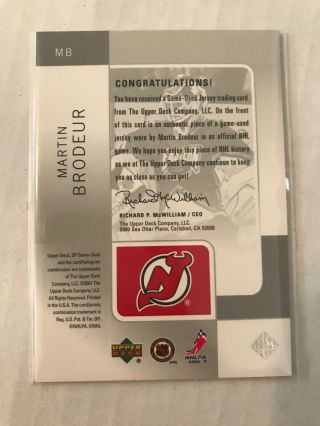 2000/01 SP Game Tools of the Game Martin Brodeur Jersey NM - MT 2