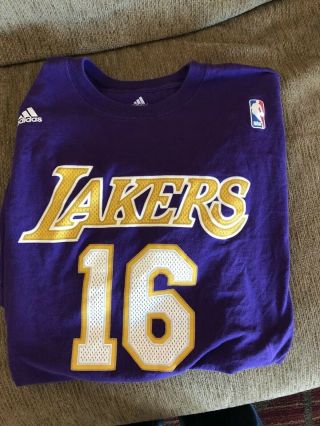 Adidas Nba Los Angeles Lakers Pau Gasol Men Tee Shirt 16 Purple Short Sleeve L