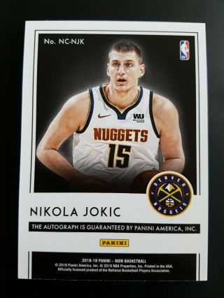 2018 - 19 Panini Noir Color Nikola Jokic Auto 36/99 G1 2