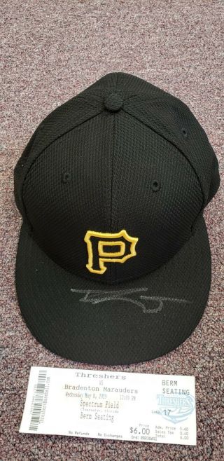 Travis Swaggerty Pirates Game Issued Autograph Mlb Hat Top Prospect Rookie