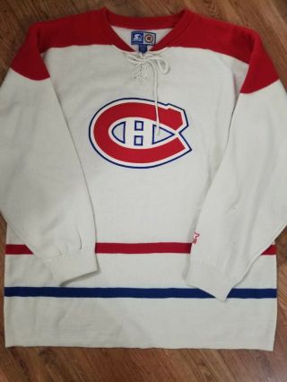 Rare Vintage Montreal Canadiens Starter Knit Jersey Sweater White Jersey 2xl